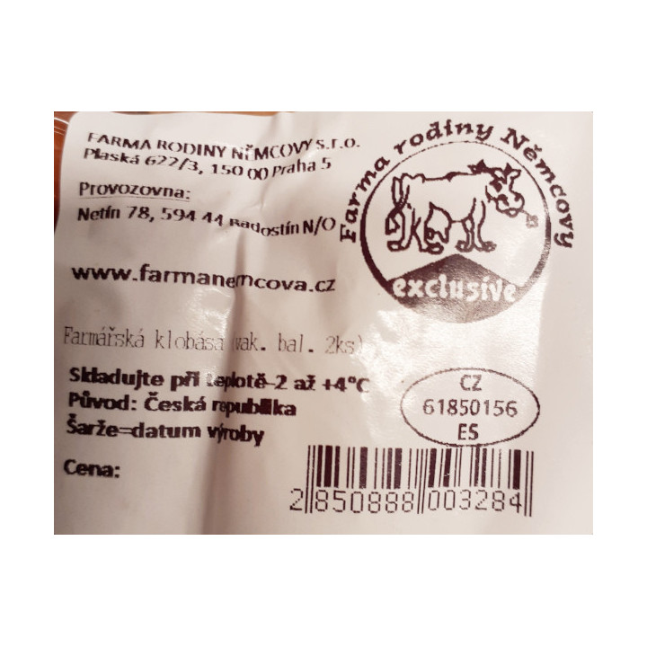 Farmářská klobása 2 ks v balení (Farma rodiny Němcovy)
