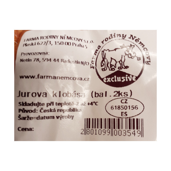 Jurova klobása 2ks v balení (Farma rodiny Němcovy)