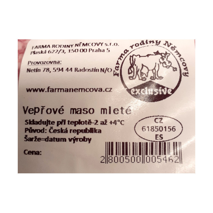 Maso mleté vepřové cca 500g (Farma rodiny Němcovy)
